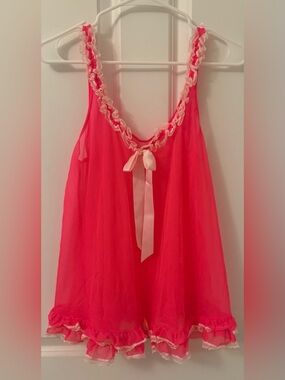 Victoria's Secret Hot Pink/Coral Sheer Lace-Trim Babydoll Chemise